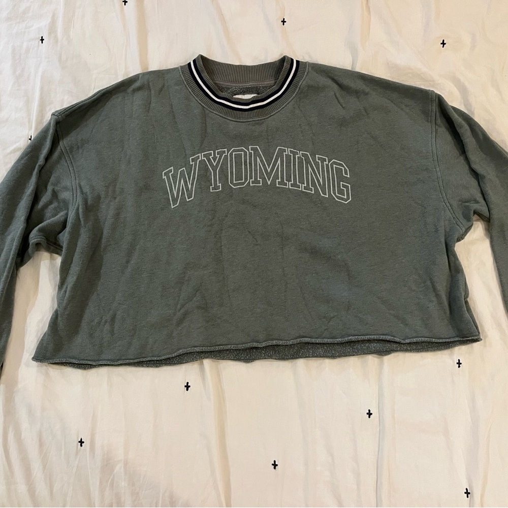 American Eagle Outfitters Wyoming Graphic Crop Top - Green